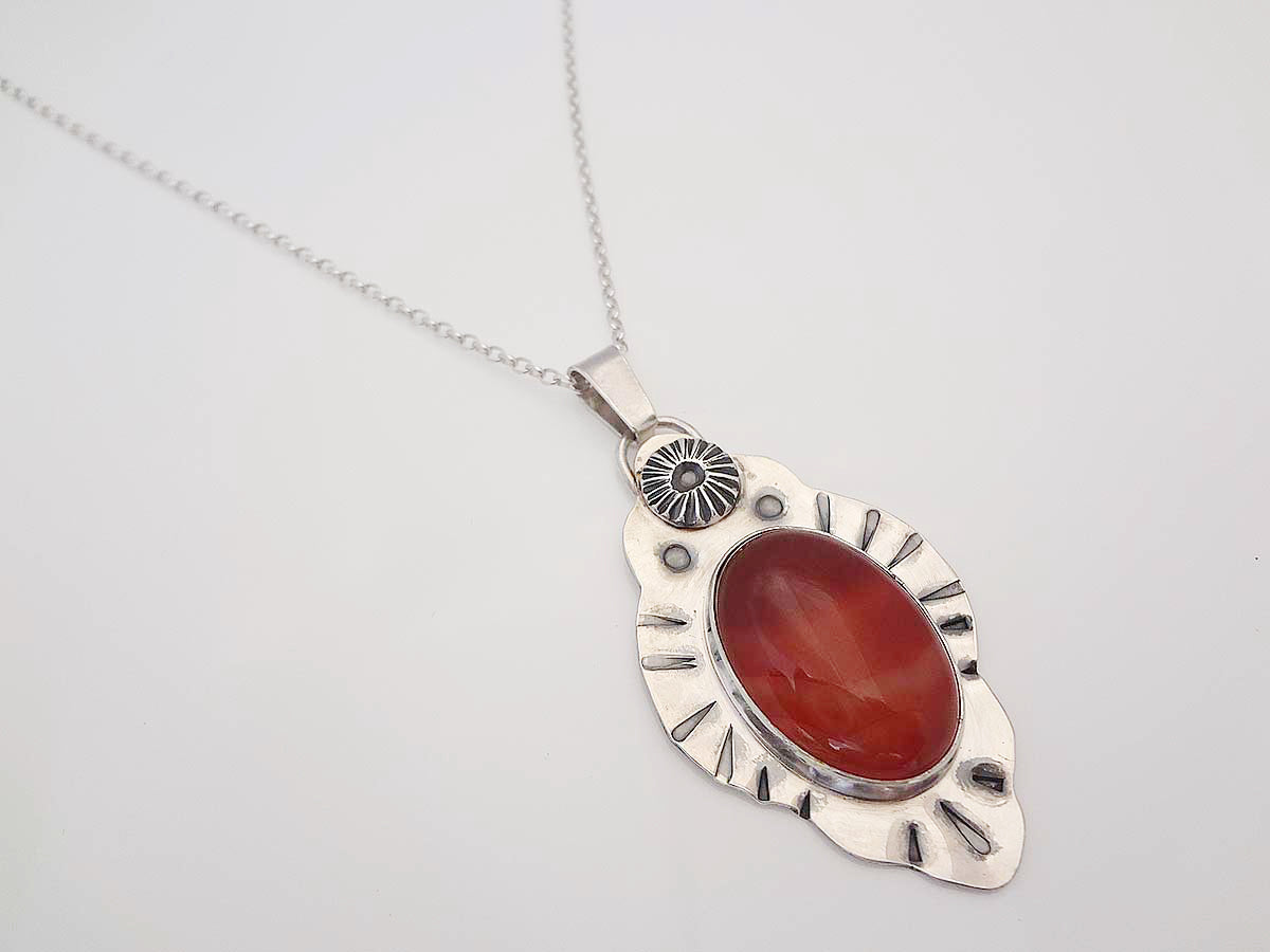 Poku Handcrafted Carnelian and silver necklace pendant