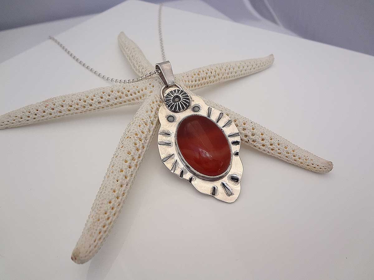 Poku Handcrafted Carnelian and silver necklace pendant