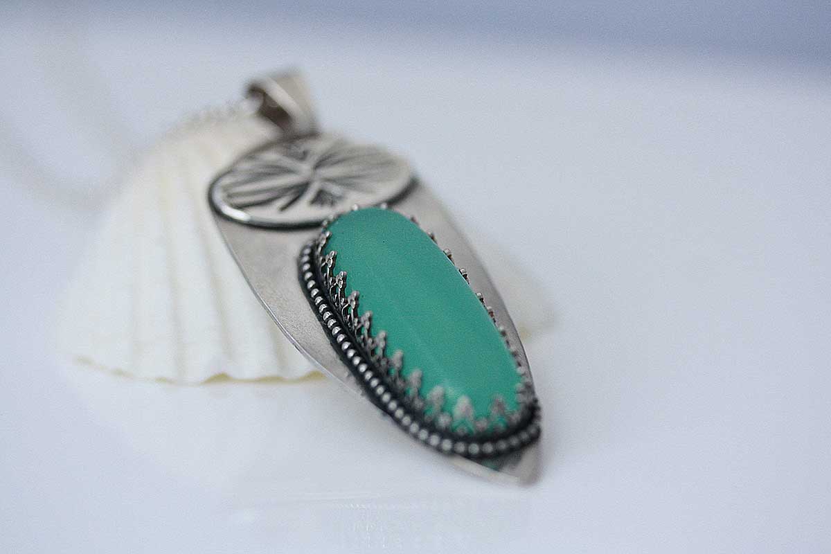 Princess Aqua Chalcedony necklace pendant in Sterling silver