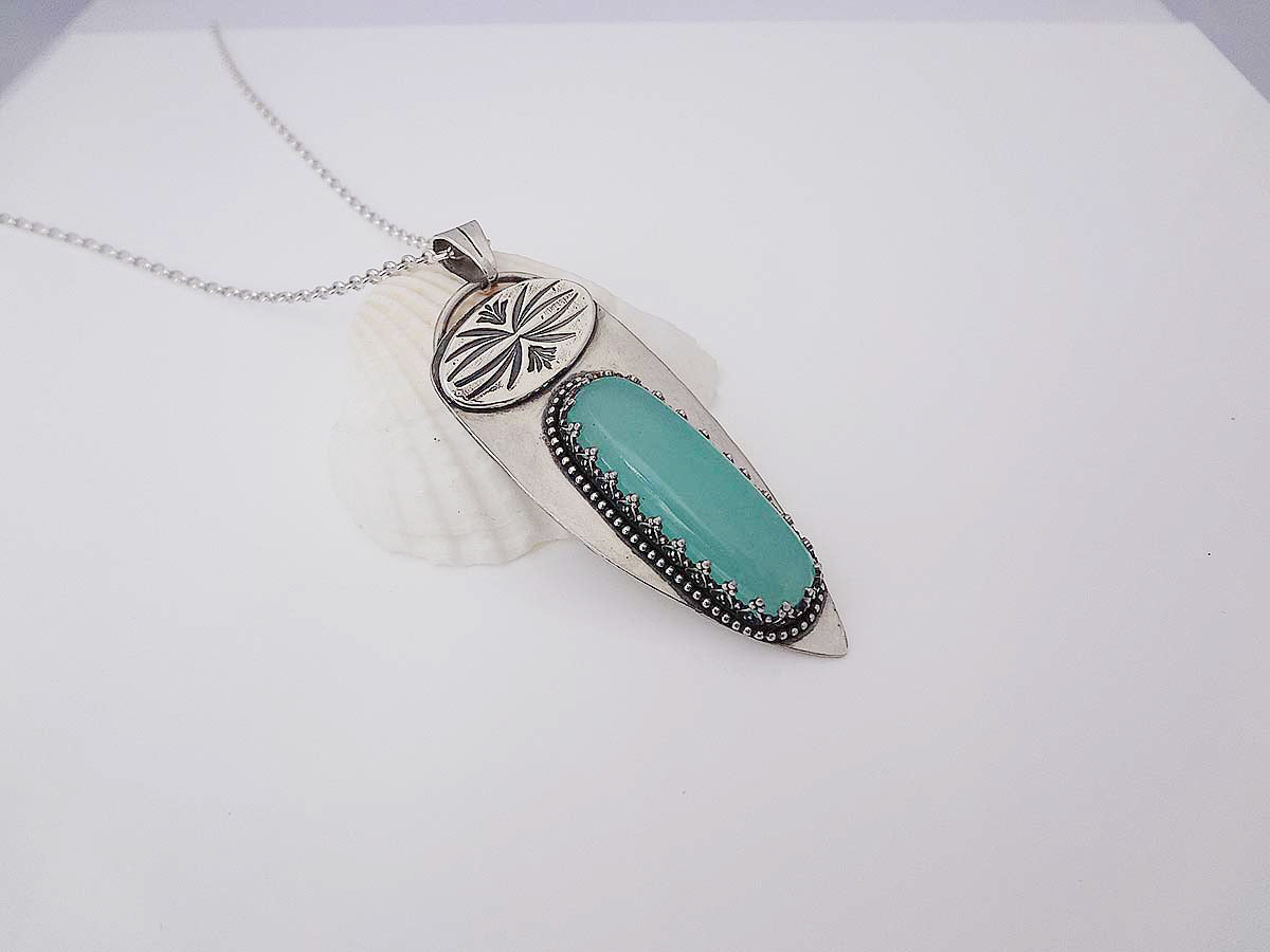 Princess Aqua Chalcedony necklace pendant in Sterling silver