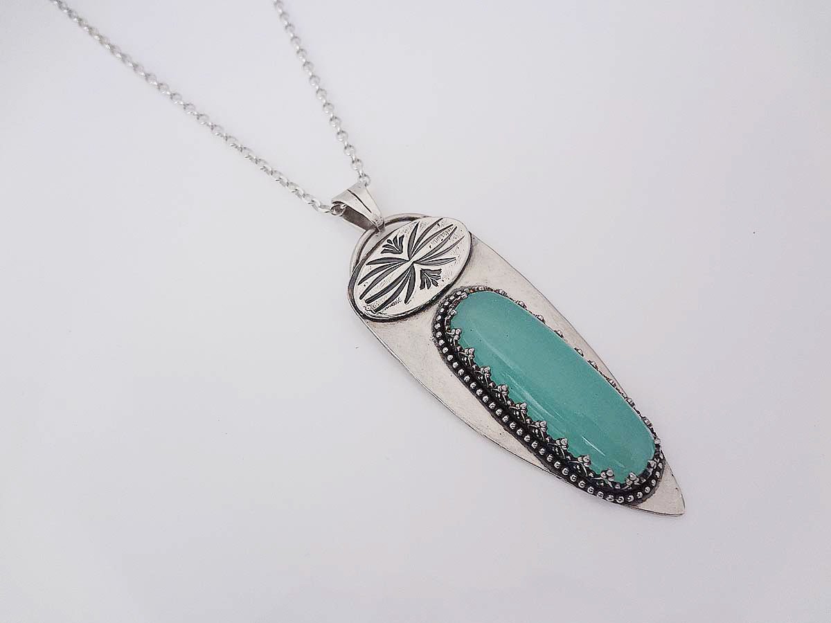 Princess Aqua Chalcedony necklace pendant in Sterling silver