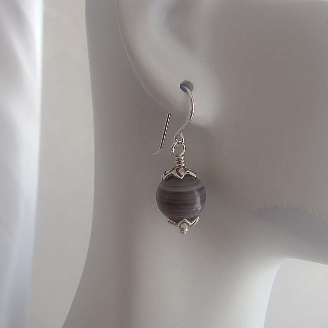 Safari Silver dangle drop earrings made by hand with Bostwana Agate