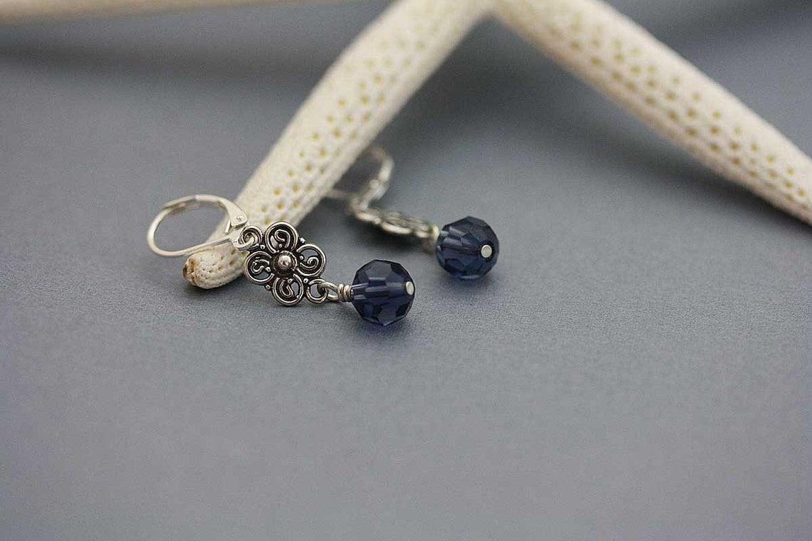 Skye Silver dangle earrings made by hand with blue Crystals