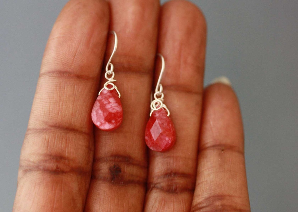 Suri, coral and Silver dangle earrings made by hand