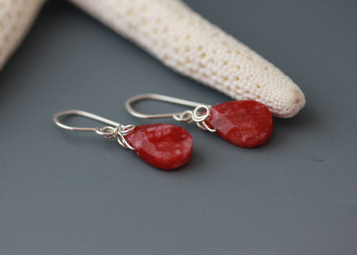 Suri, coral and Silver dangle earrings made by hand