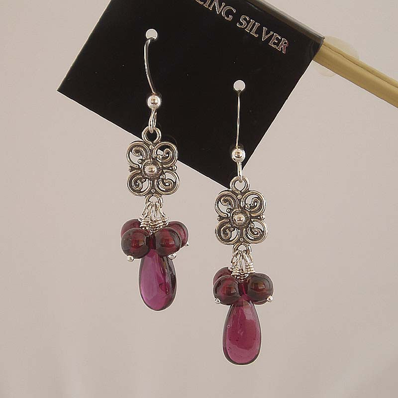 Cranberry cluster dangle earrings