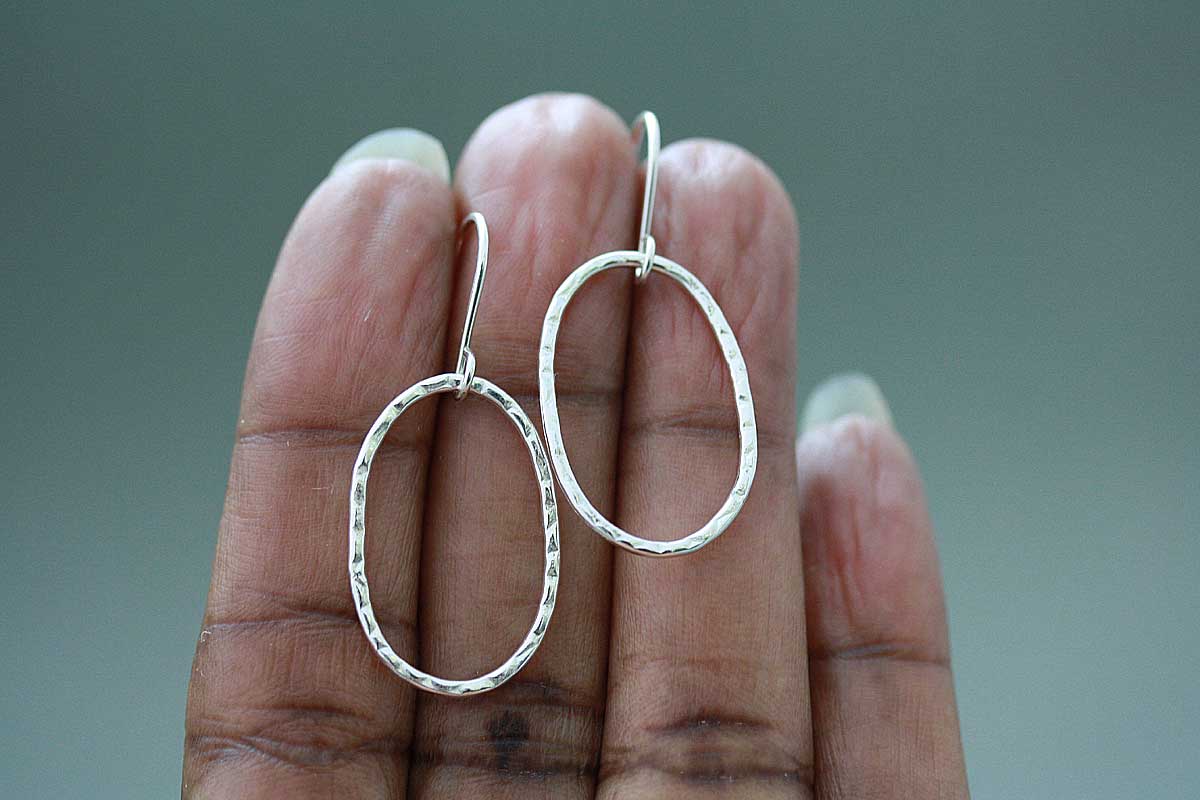 Eau Fine silver dangle hoop earrings made by hand