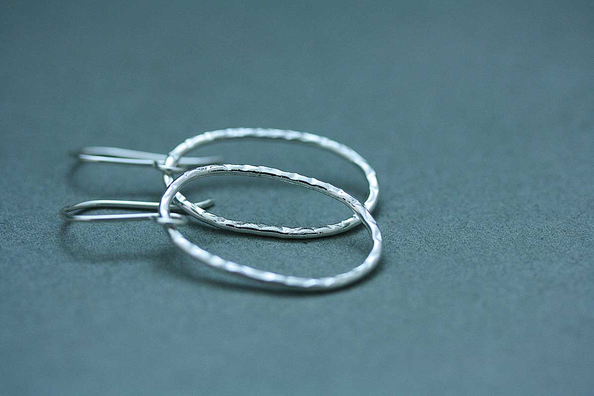 Eau Fine silver dangle hoop earrings made by hand