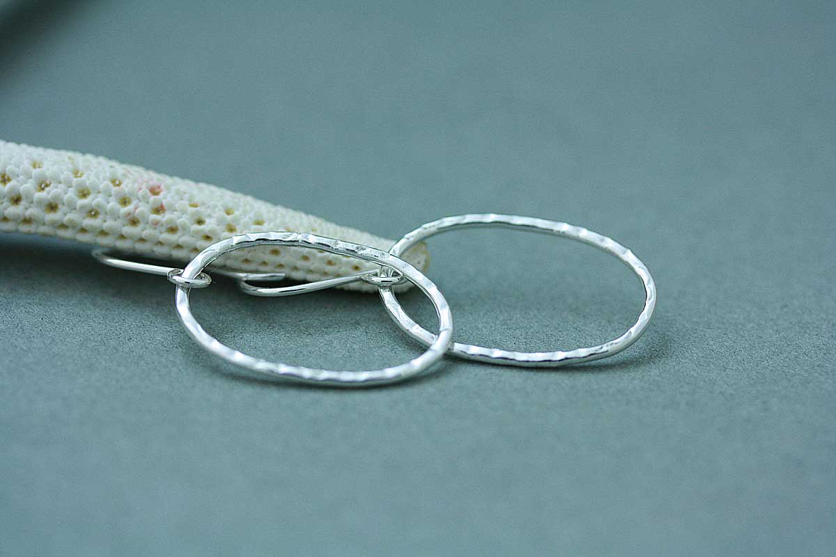 Eau Fine silver dangle hoop earrings made by hand