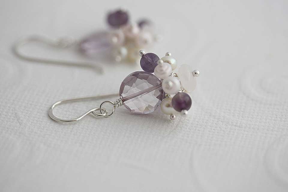 Riviera Cluster Amethyst and Pearls dangle earrings