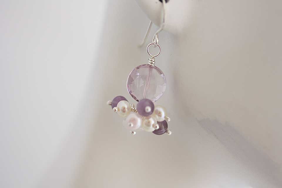 Riviera Cluster Amethyst and Pearls dangle earrings