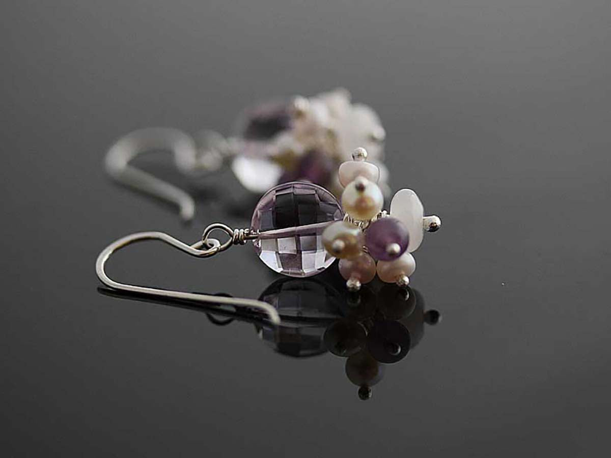 Riviera Cluster Amethyst and Pearls dangle earrings